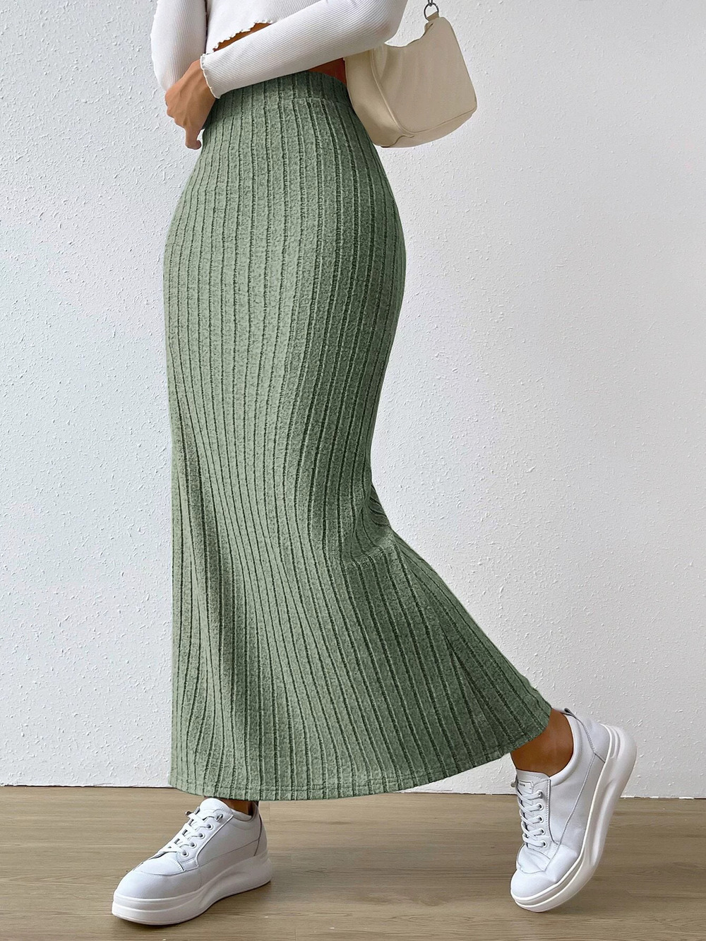 ZARA Spring Summer Elegant Simple High Waist Side Slit Slim Midi Skirt